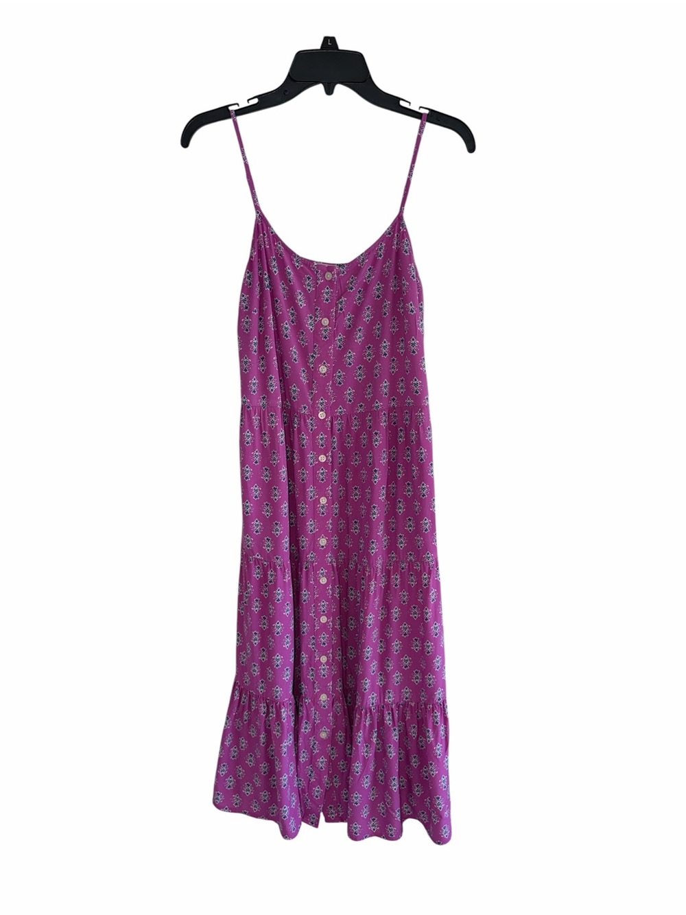 J. Crew Strappy Tiered Midi Dress in 'Festive Pink Baltic Blue' Size 6P - Picture 3 of 9